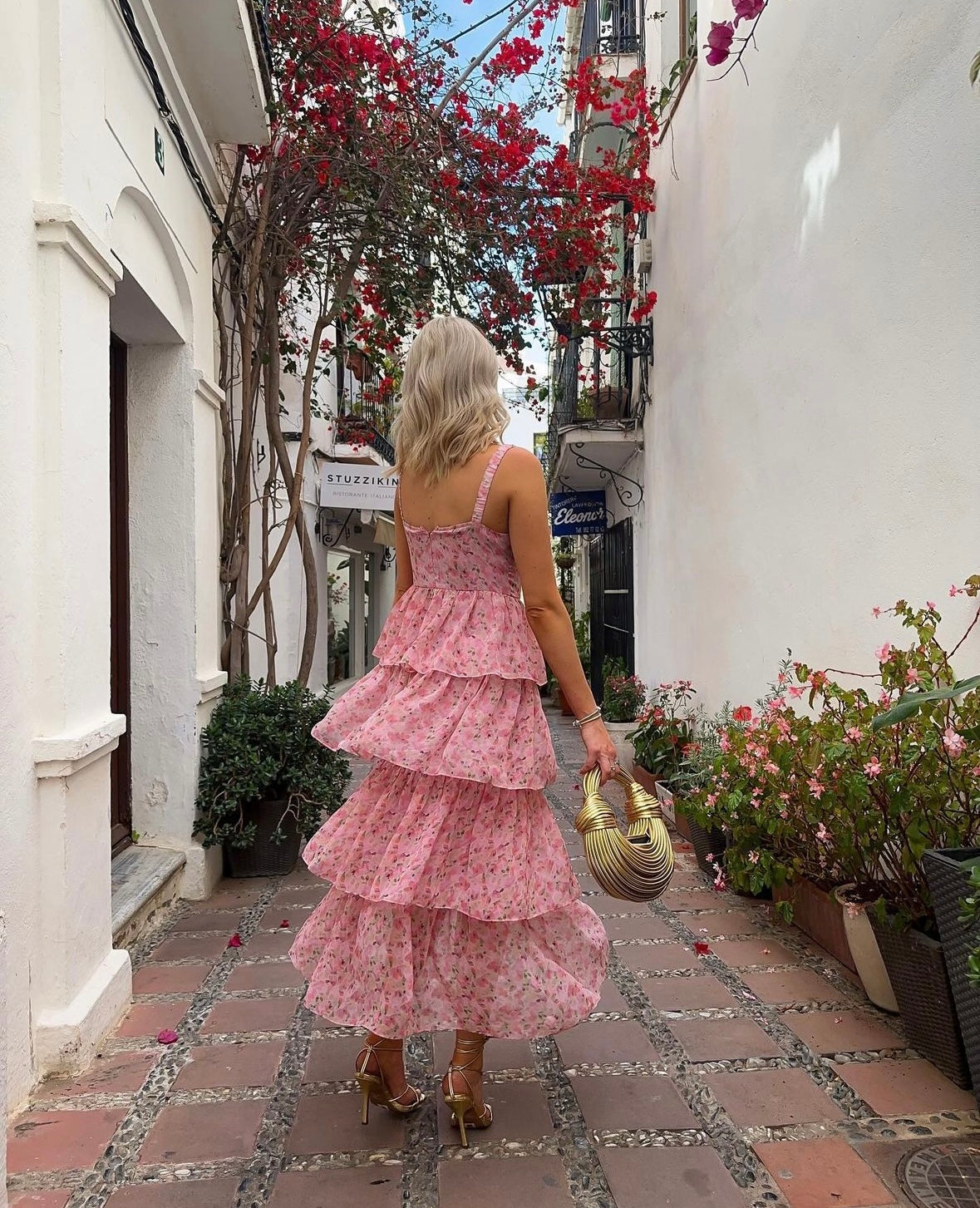 Puglia pink tiered floral ruffle maxi dress azura rose