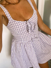 Load image into Gallery viewer, lilac gingham playsuit, gingham playsuit, summer playsuit
