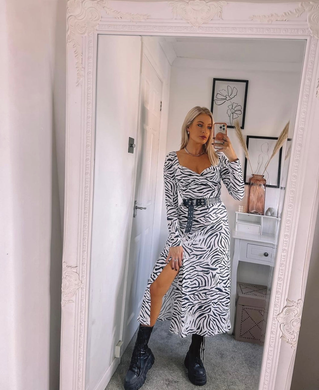 Zebra print midi dress